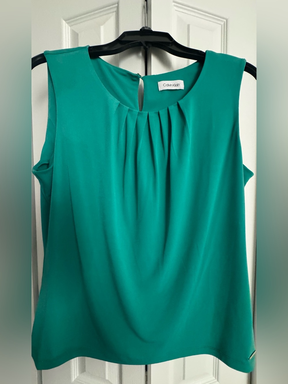 Calvin Klein Teal Pleated Neck Blouse